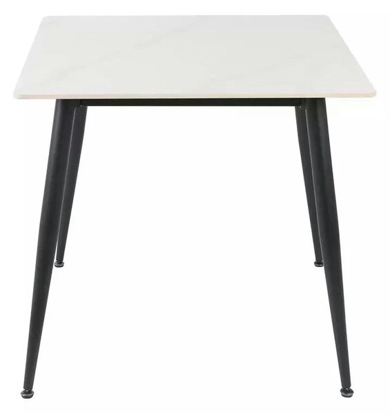 Masa RION, alb cu efect de marmura/negru, ceramica/metal, 80x80x76 cm