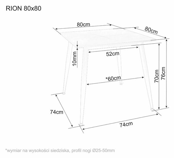 Masa RION, negru mat cu efect de marmura, ceramica/metal, 80x80x76 cm