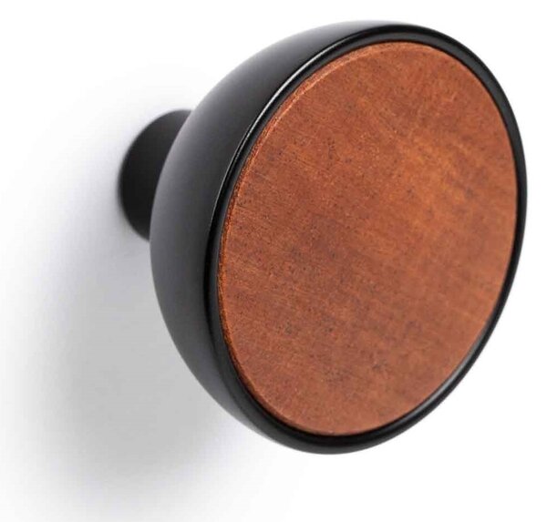 Buton pentru mobila Bol, finisaj negru mat cu lemn sapelli natur, D:45 mm