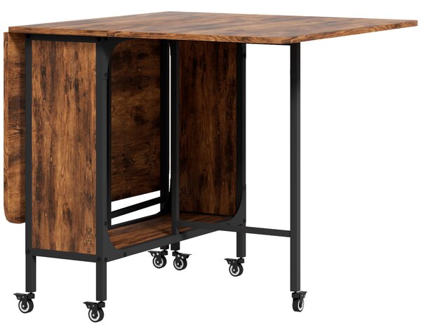 HOMCOM Masă Pliabilă pentru Bucătărie și Sufragerie cu 6 Roți și Raft, Masă de Dining Pliabilă, 80x30x74 cm, Maro Rustic | Aosom Romania