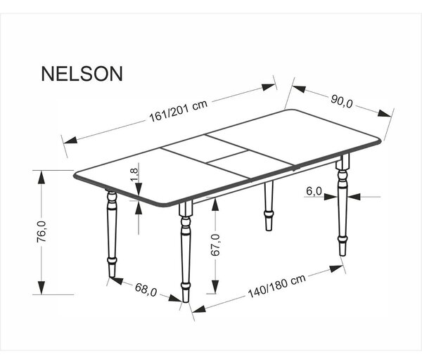 Masa extensibila NELSON, alb, 160/200x90x76 cm