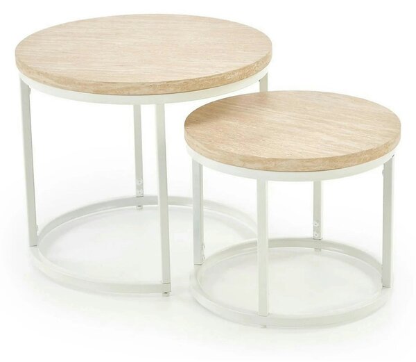 Set 2 masute cafea OREO, piatra travertin/alb