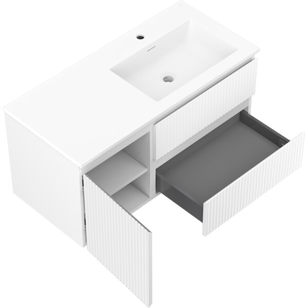 Mexen Rivel, mobilier baie 100 cm cu lavoar Otis dreapta, 2S, 1D, canelat, alb mat, 91A23-10047-3-BBFFF01-W18P01
