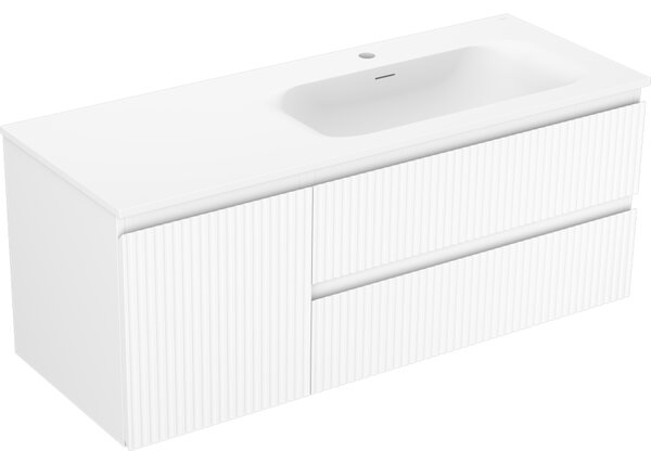 Mexen Rivel, mobilier baie 120 cm cu lavoar dreapta Vela, 2S, 1D, canelat, alb mat, 91A23-12047-3-BBFFF01-W23P01