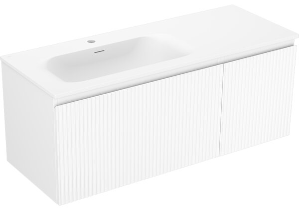 Mexen Rivel, mobilier baie 120 cm cu lavoar pe stânga Vela, 1S, 1D, canelat, alb mat, 91A23-12047-3-BBFF01-W23L01