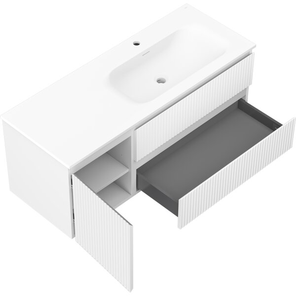 Mexen Rivel, mobilier baie 120 cm cu lavoar dreapta Vela, 2S, 1D, canelat, alb mat, 91A23-12047-3-BBFFF01-W23P01