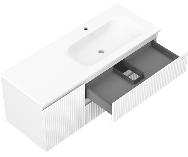 Mexen Rivel, mobilier baie 120 cm cu lavoar dreapta Vela, 2S, 1D, canelat, alb mat, 91A23-12047-3-BBFFF01-W23P01