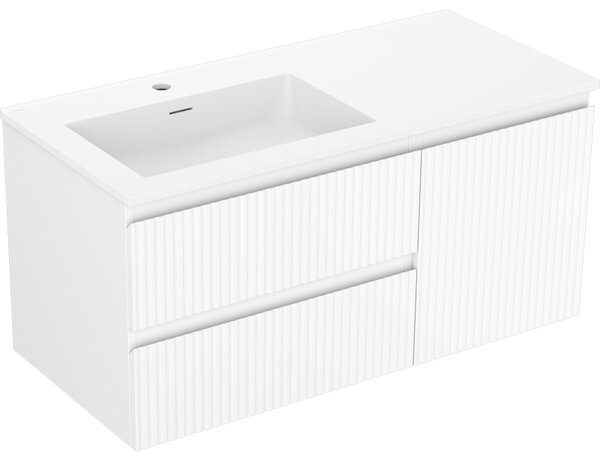 Mexen Rivel, mobilier baie 100 cm cu lavoar stânga Otis, 2S, 1D, canelat, alb mat, 91A23-10047-3-BBFFF01-W18L01
