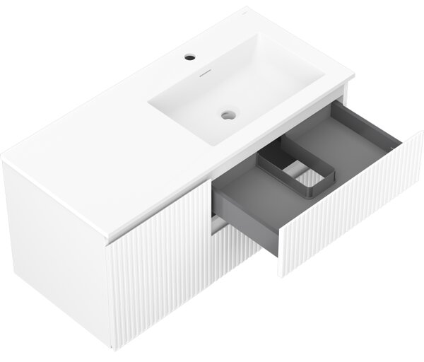 Mexen Rivel, mobilier baie 100 cm cu lavoar Otis dreapta, 2S, 1D, canelat, alb mat, 91A23-10047-3-BBFFF01-W18P01