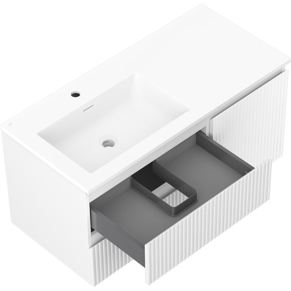 Mexen Rivel, mobilier baie 100 cm cu lavoar stânga Otis, 2S, 1D, canelat, alb mat, 91A23-10047-3-BBFFF01-W18L01