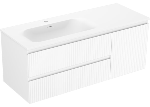 Mexen Rivel, mobilier baie 120 cm cu lavoar pe stânga Vela, 2S, 1D, canelat, alb mat, 91A23-12047-3-BBFFF01-W23L01