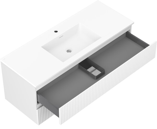 Mexen Rivel, mobilier de baie 120 cm cu lavoar Otis, 2 sertare, canelat, alb mat, 91A20-12047-2-BFF01-W18M01
