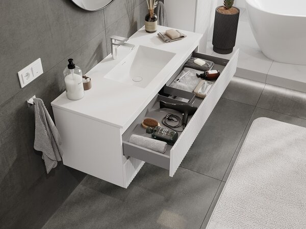 Mexen Rivel, mobilier de baie 120 cm cu lavoar Otis, 2 sertare, canelat, alb mat, 91A20-12047-2-BFF01-W18M01