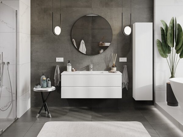 Mexen Rivel, mobilier de baie 120 cm cu lavoar Otis, 2 sertare, canelat, alb mat, 91A20-12047-2-BFF01-W18M01
