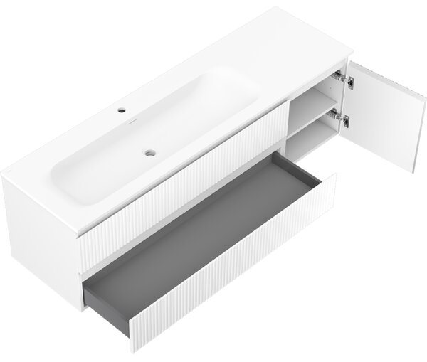 Mexen Rivel, mobilier baie 160 cm cu lavoar pe stânga Vela, 2S, 1D, canelat, alb mat, 91A23-16047-3-BBFFF01-W23L01
