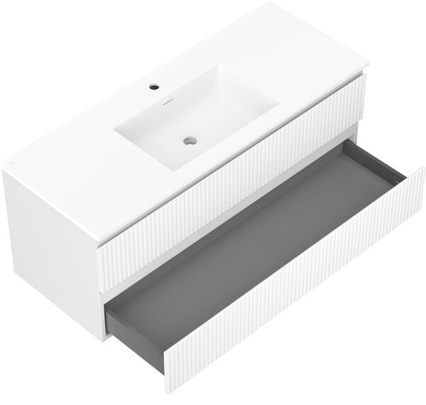 Mexen Rivel, mobilier de baie 120 cm cu lavoar Otis, 2 sertare, canelat, alb mat, 91A20-12047-2-BFF01-W18M01