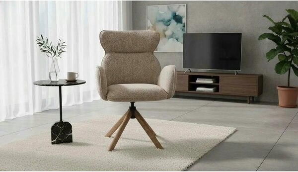 Scaun K585, bej inchis/nuc, stofa clasica/lemn, 63x64x93 cm