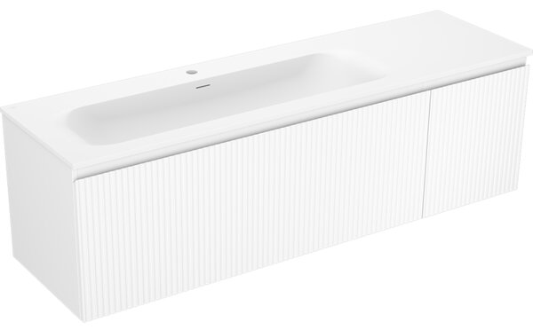 Mexen Rivel, mobilier de baie 160 cm cu lavoar pe stânga Vela, 1S, 1D, canelat, alb mat, 91A23-16047-3-BBFF01-W23L01