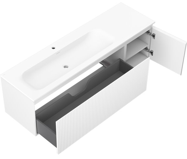 Mexen Rivel, mobilier de baie 160 cm cu lavoar pe stânga Vela, 1S, 1D, canelat, alb mat, 91A23-16047-3-BBFF01-W23L01