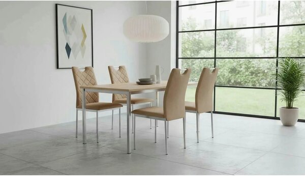 Scaun K578, bej - HLR 11/argintiu, stofa catifelata/otel, 43x53x93 cm