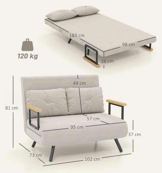 HOMCOM Canapea Pat de 2 Locuri cu Spătar Reglabil pe 5 Nivele și 2 Perne din Material Capitonat, 102x73x81 cm, Negru | Aosom Romania