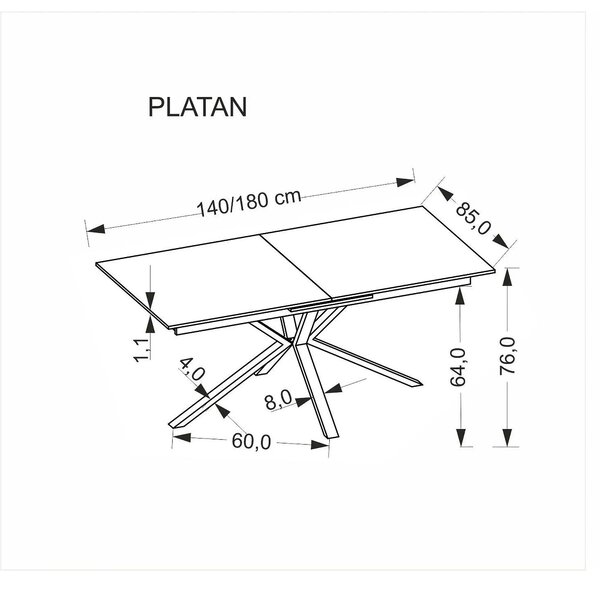 Masa extensibila PLATAN, alb cu efect de marmura/negru, piatra sinteri