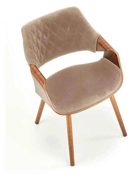 Scaun tapitat K396, bej/nuc, stofa catifelata/placaj, 56x55x77 cm