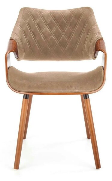 Scaun tapitat K396, bej/nuc, stofa catifelata/placaj, 56x55x77 cm