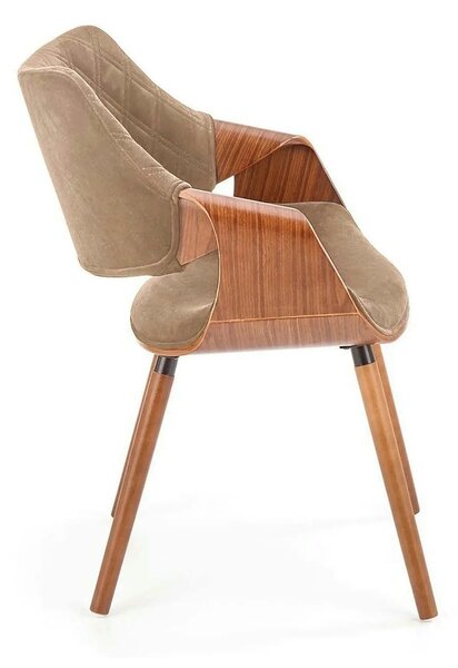 Scaun tapitat K396, bej/nuc, stofa catifelata/placaj, 56x55x77 cm