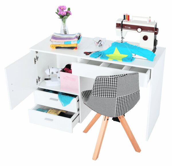 KONDELA Masă multifuncţională/masă pentru croitori, alb, TAILOR