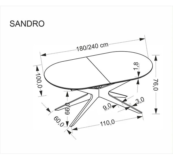 Masa extensibila SANDRO, negru, 180/240x100x76 cm