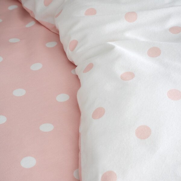 Lenjerie de pat albă-roz din flanelă pentru pat de o persoană 135x200 cm Polka Dot – Catherine Lansfield