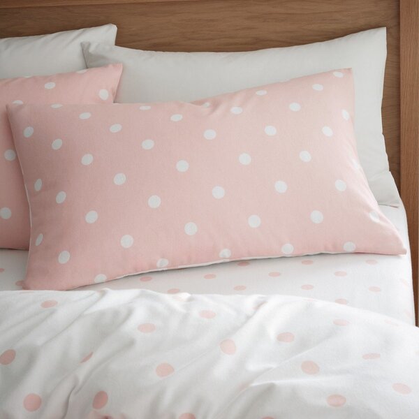 Lenjerie de pat albă-roz din flanelă pentru pat de o persoană 135x200 cm Polka Dot – Catherine Lansfield
