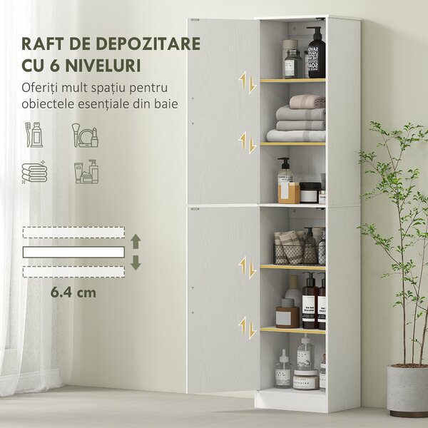 HOMCOM Coloană de Baie cu 2 Dulapuri și 6 Rafturi Reglabile, Alb | Aosom Romania