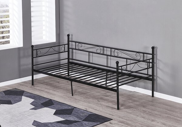 KONDELA Canapea din metal - de o persoană, negru, 90x200, ROZALI
