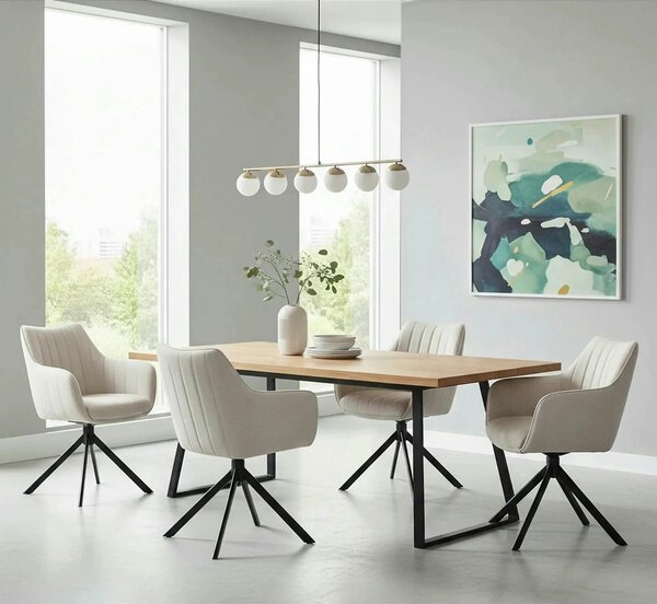 Scaun living rotativ AZALIA, bej deschis/negru, stofa clasica/metal, 6