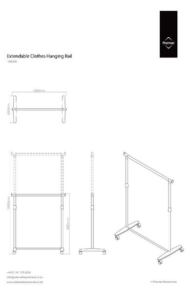 Suport pentru haine argintiu telescopic/cu roți din metal – Premier Housewares