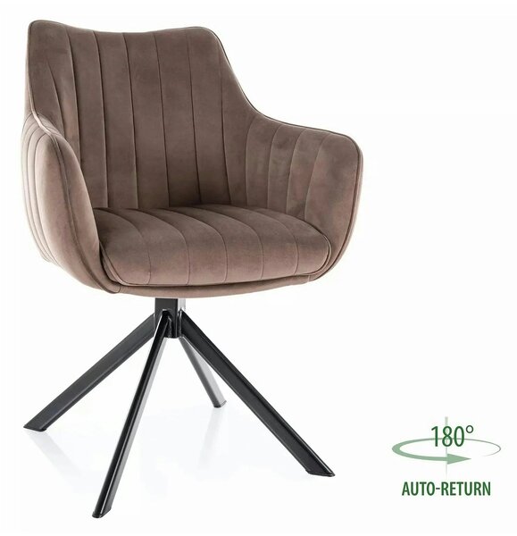 Scaun living rotativ AZALIA, cappuccino/negru, stofa catifelata/metal