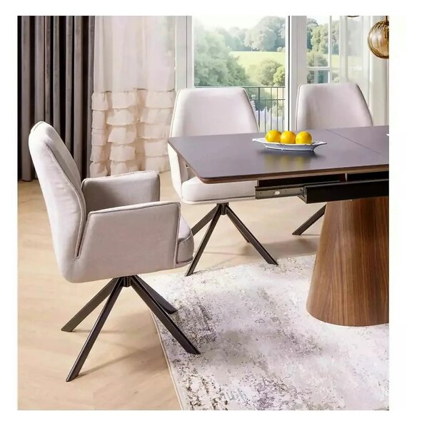 Scaun rotativ HUGO, bej deschis/negru, stofa clasica/metal, 58x60x90 c