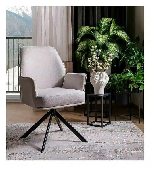 Scaun rotativ HUGO, bej deschis/negru, stofa clasica/metal, 58x60x90 c
