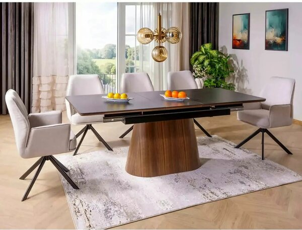 Scaun rotativ HUGO, bej deschis/negru, stofa clasica/metal, 58x60x90 c
