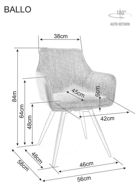 Scaun BALLO, bej deschis/negru, stofa clasica/metal, 56x58x84 cm