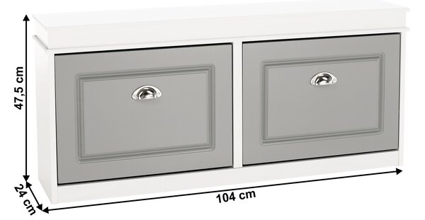 KONDELA Pantofar, 2 compartimente, alb/gri, SEBER TYP 4