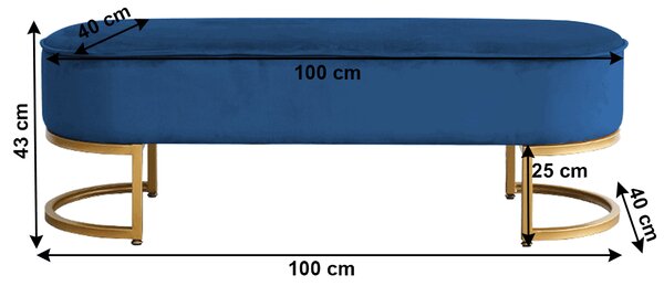 KONDELA Bancă de design, ţesătură de catifea albastră/crom auriu, MIRILA NEW