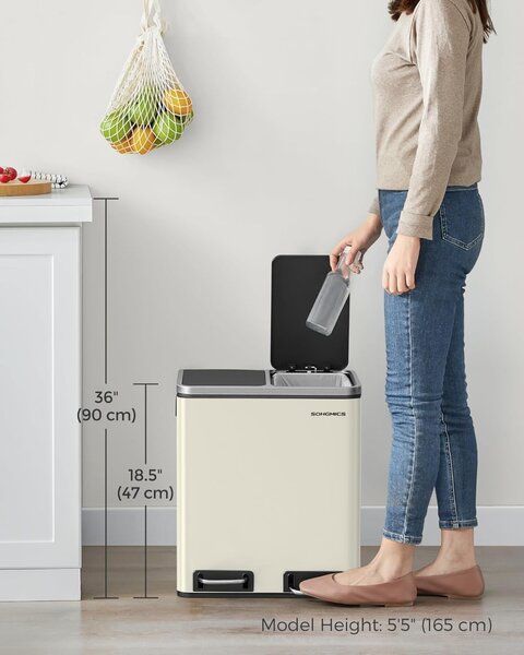 Cos de gunoi reciclabile Bej Songmics 41.5x35.5x47.6 cm