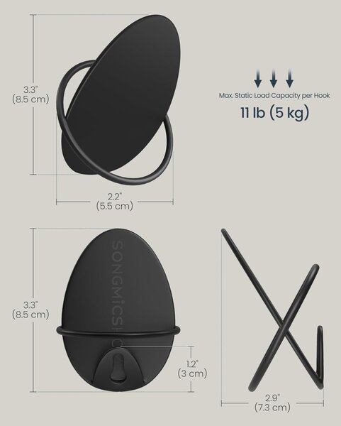 Cuier carlig Negru Songmics 7.2x5.2x8.5 cm