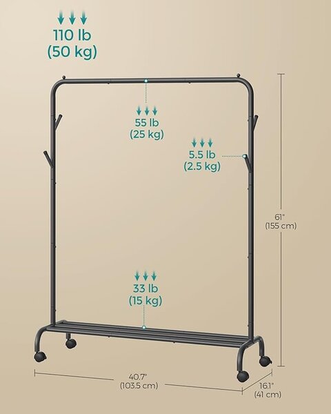 Cuier stander Negru Songmics 103.5x39x155 cm
