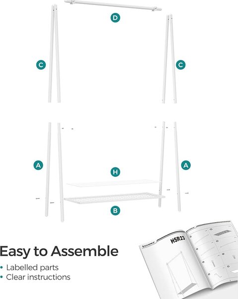 Cuier stander Alb Songmics 92.5x33.5x153 cm