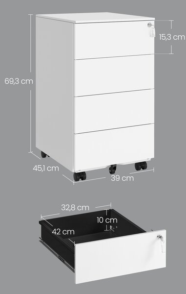 Fiset dulap birou Alb Songmics 39x45x69.4 cm