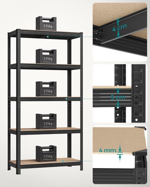 Raft metalic Negru Songmics 90x40x180 cm